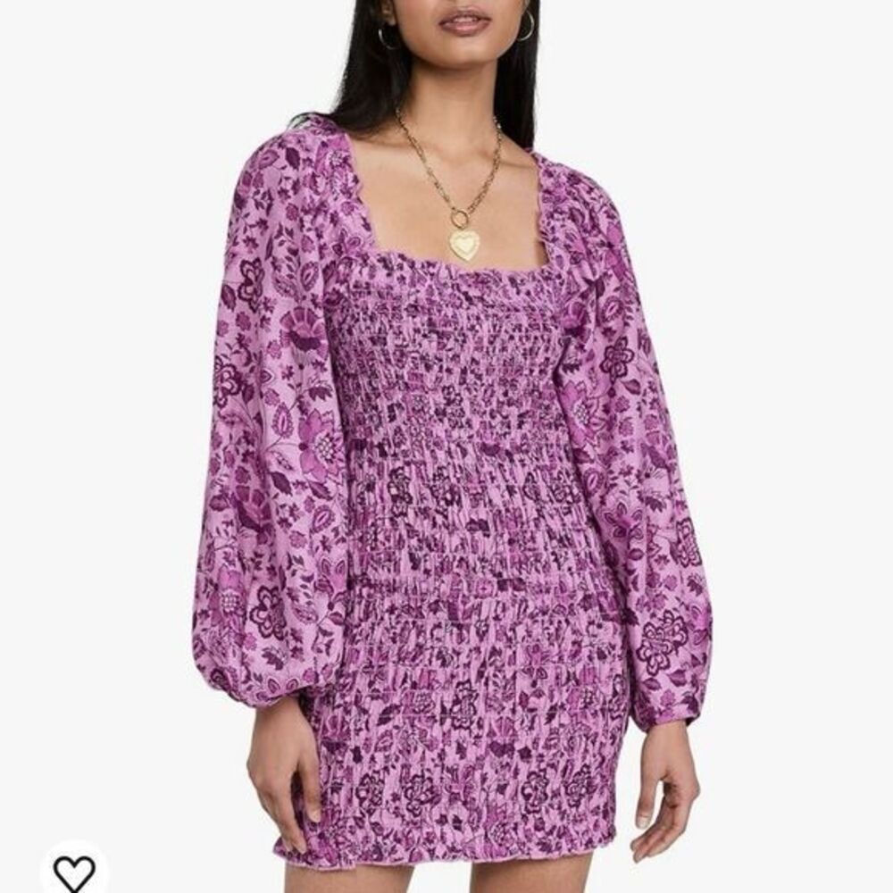 Free People Women's Smock‎ It To Me Smocked Floral Mini Dress in Azalea Size S
